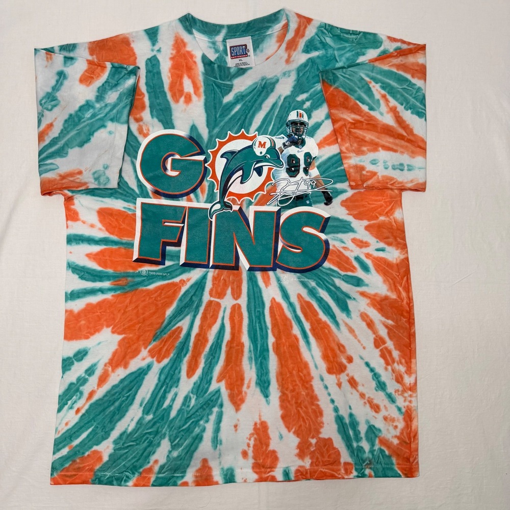 Vintage Y2K 2000 Miami Dolphins Jason Taylor #99 Tie Dye Sport Attack Shirt XL